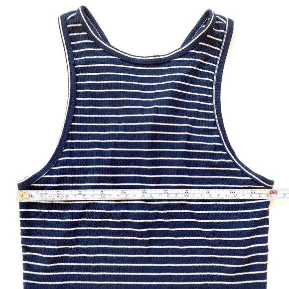 Hollister Cropped Ribbed Tank XS Cross Back Straps Navy White Striped Nautical - Picture 7 of 7